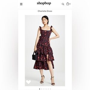 Likely Charlotte Dress - Floral Ruffle Midi Dress - dark blue and red